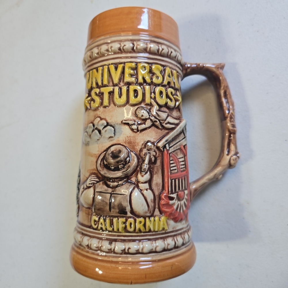 UNIVERSAL STUDIOS CALIFORNIA GRAPHIC Vintage Ceramic Beer Stein JAPAN 1970's TAG